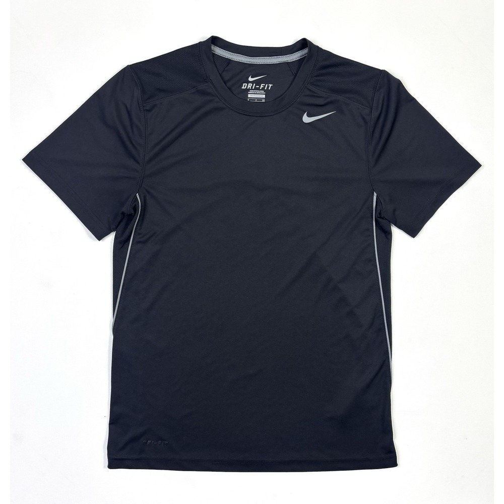 Nike Dri Fit Shirt Adult Small Black Short Sleeve Swoosh Training Running